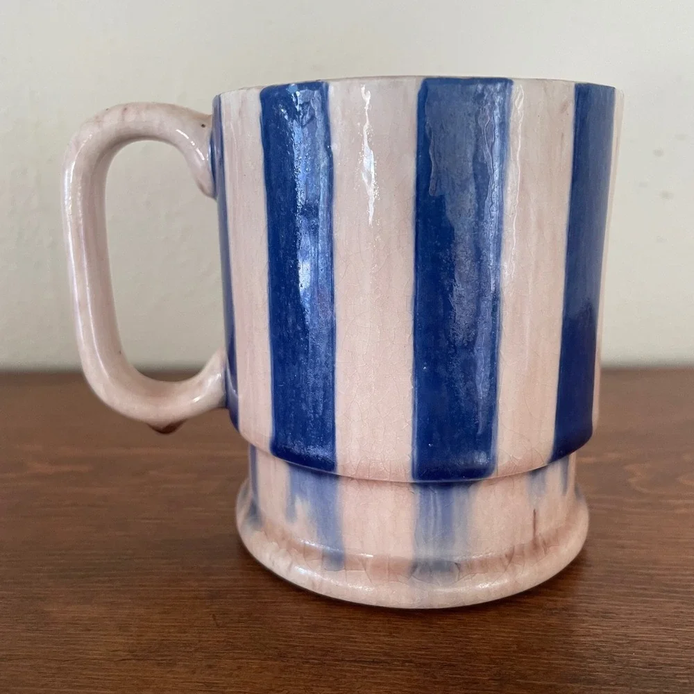 Vintage 70s Mustache Man Shaving Cream Mug‎ Cup Ceramic Artisan Made 1970s